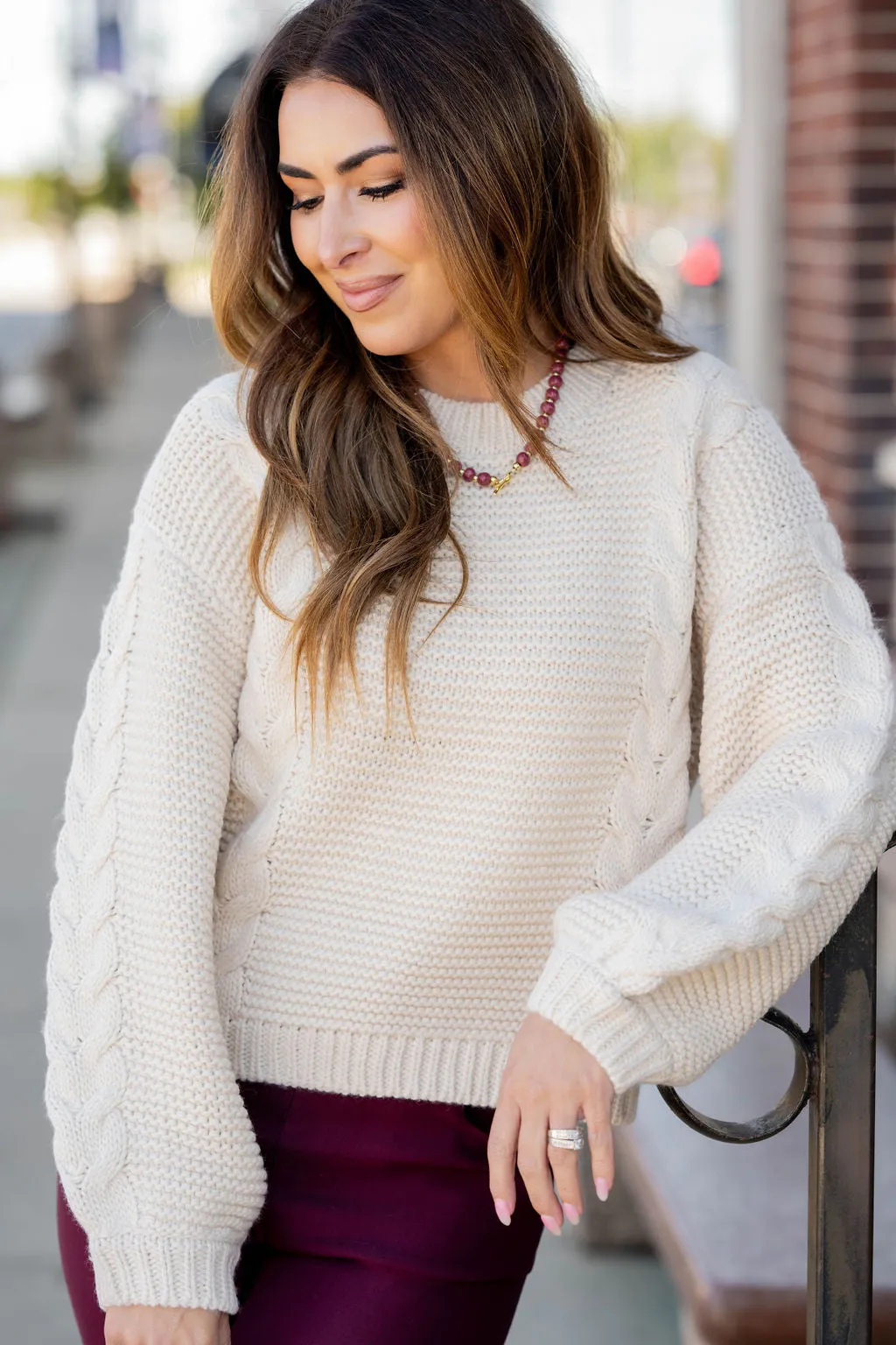 Relaxed Cable Knit Accented Sweater