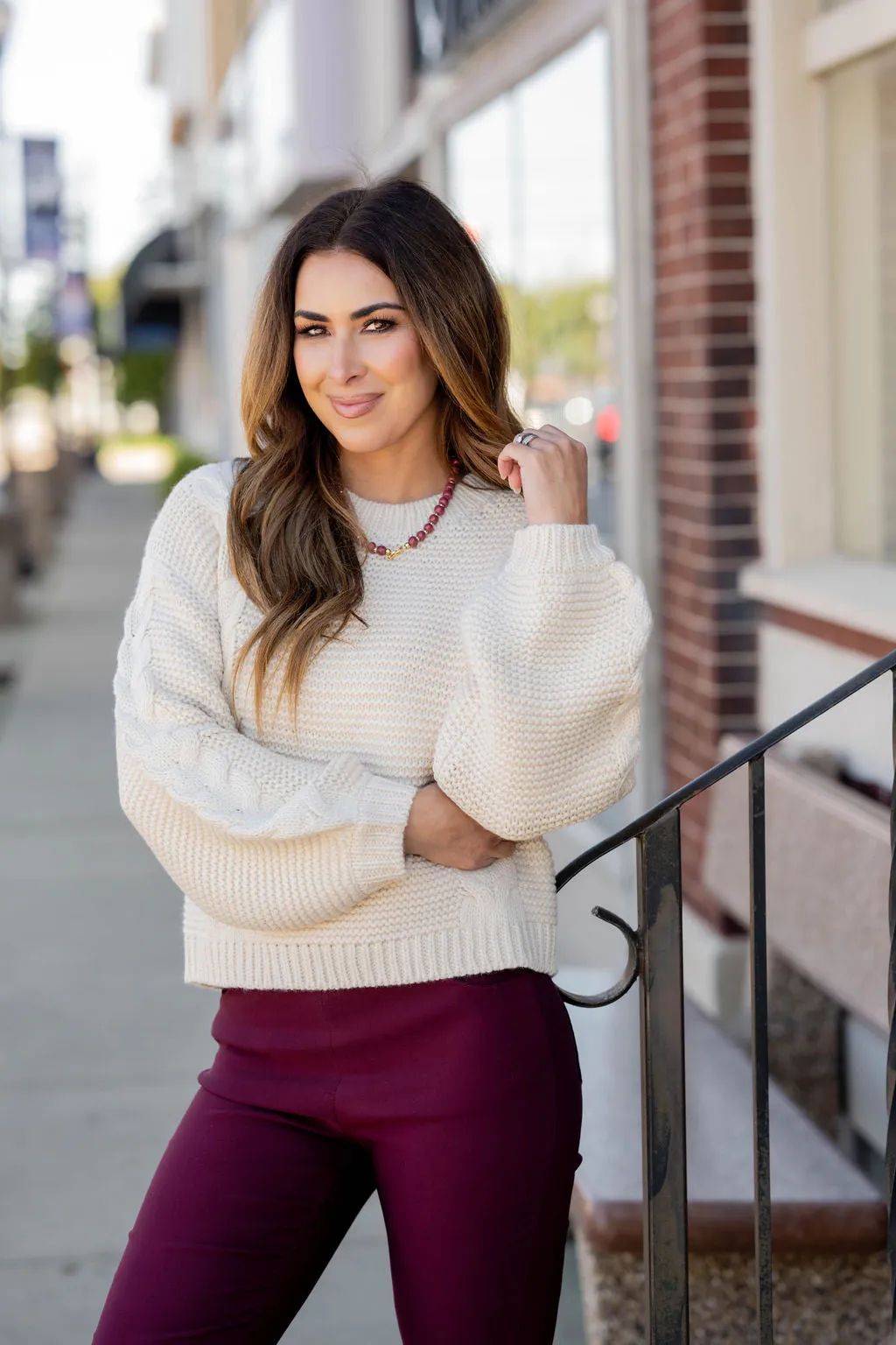 Relaxed Cable Knit Accented Sweater