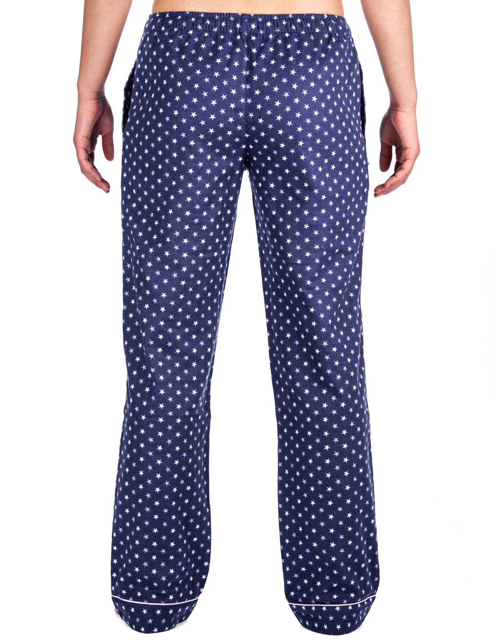 Relaxed Fit Womens 100% Cotton Flannel Lounge Pants - Stars Blue