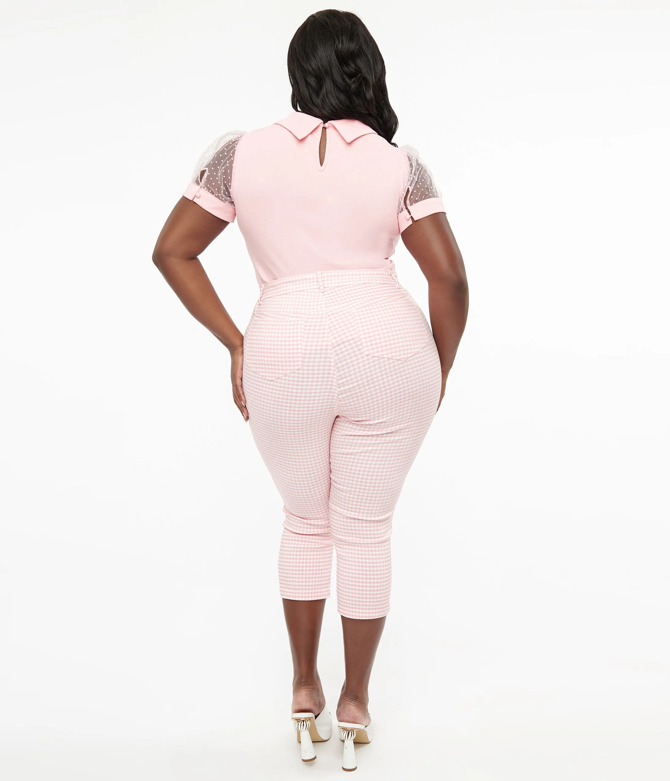 Smak Parlour Plus Size Pink & White Gingham Capri Pants