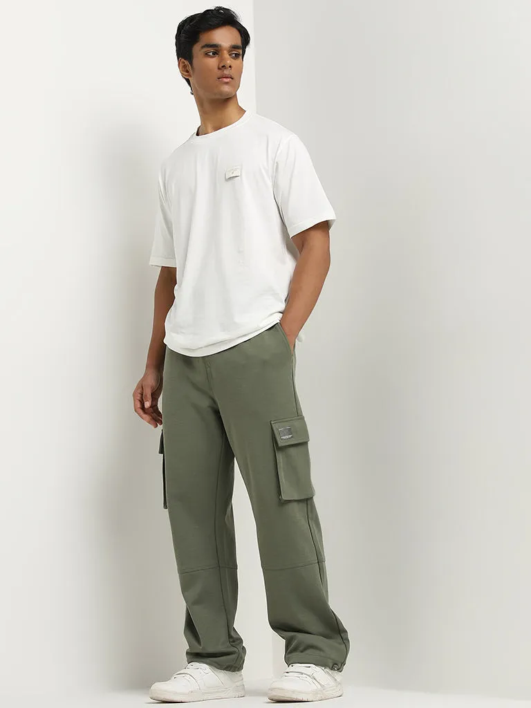 Studiofit Olive Cargo-Style Mid-Rise Relaxed-Fit Pants