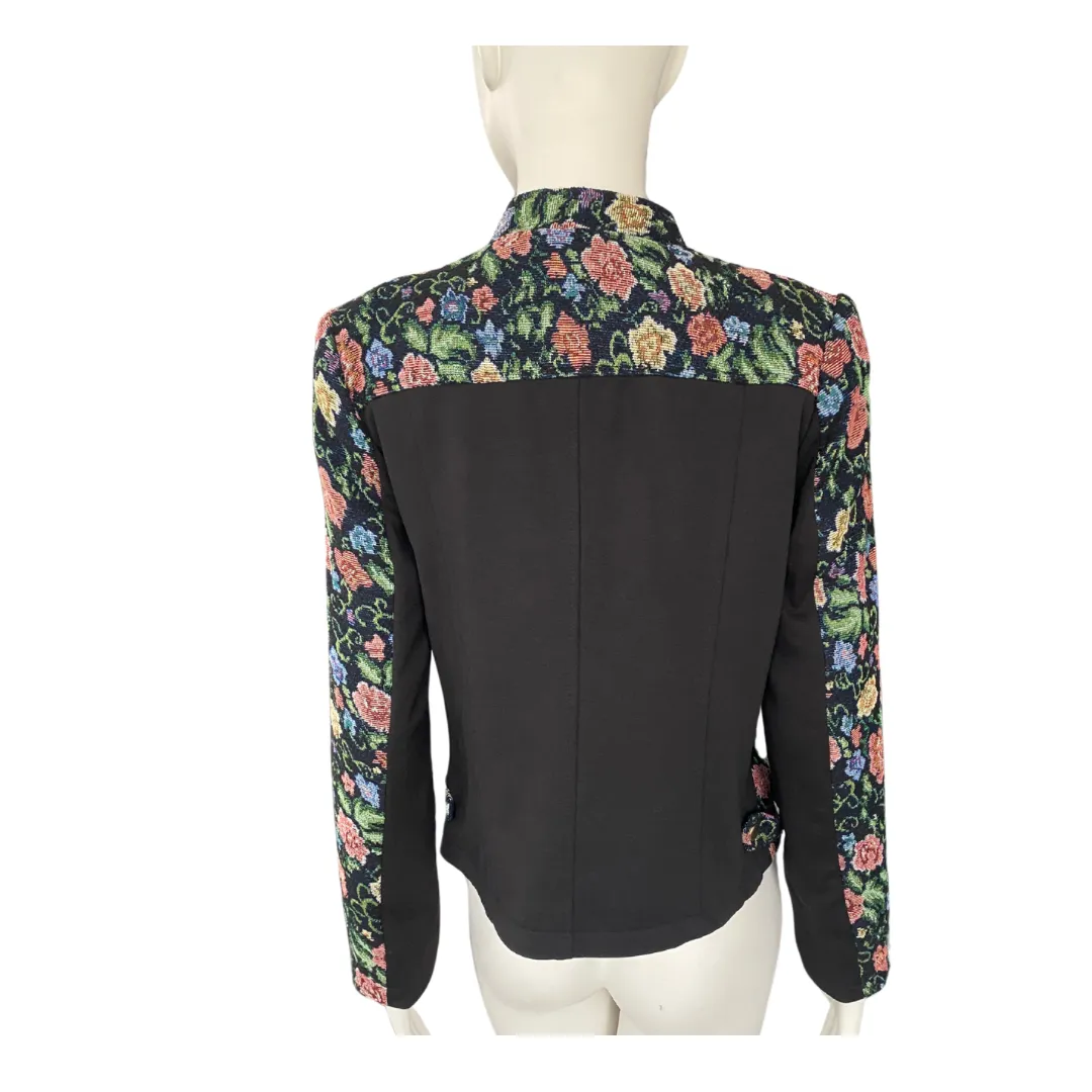 Tapestry Biker Jacket Black Multicolour SIZE 12