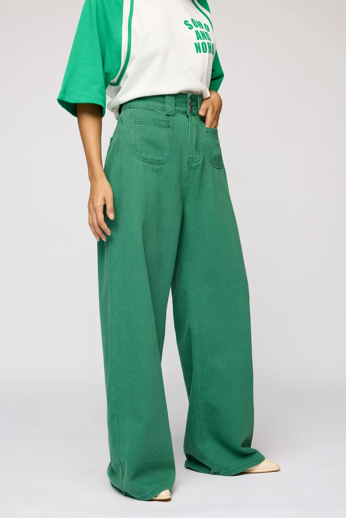 Verdant Green Denim Korean Pants