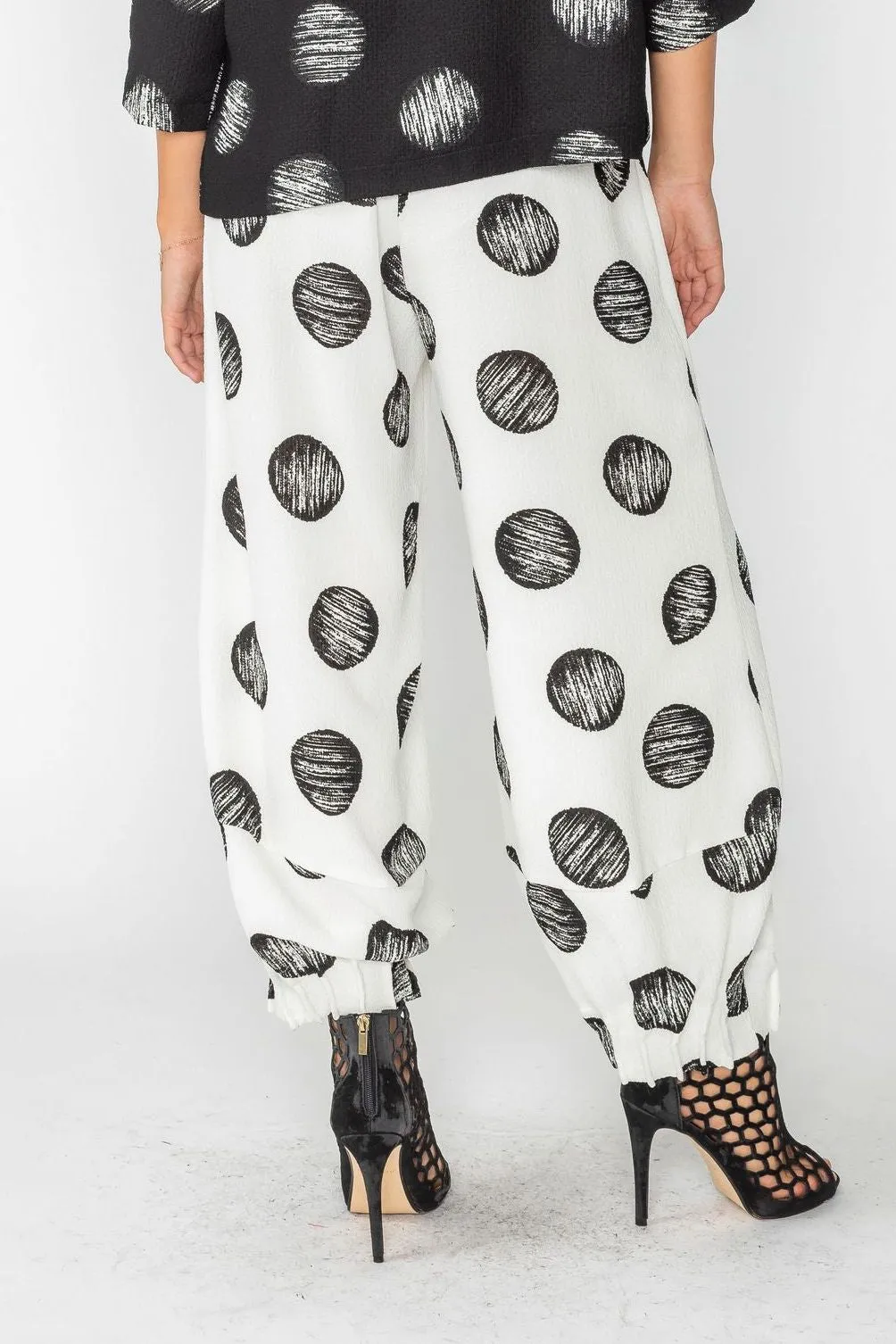 White Texture Dot Woven Pants