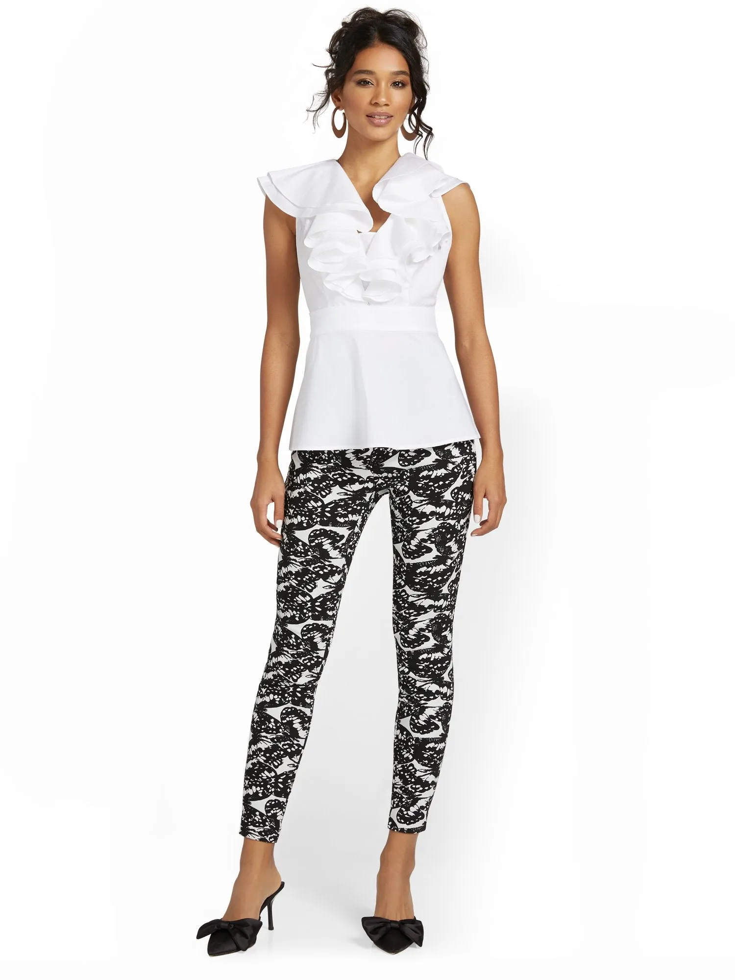 Whitney High-Waisted Pull-On Slim-Leg Pant - Butterfly-Print