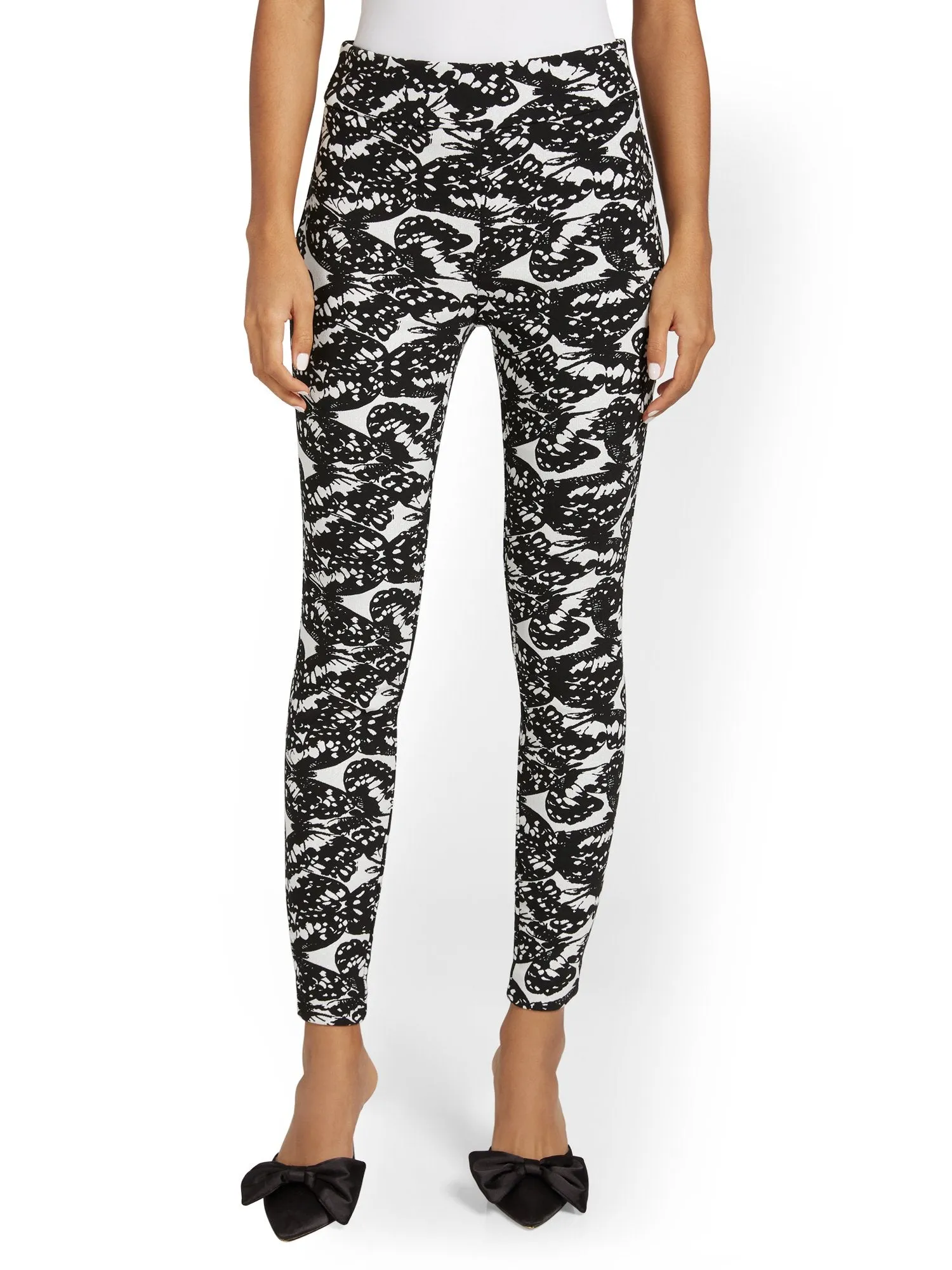 Whitney High-Waisted Pull-On Slim-Leg Pant - Butterfly-Print