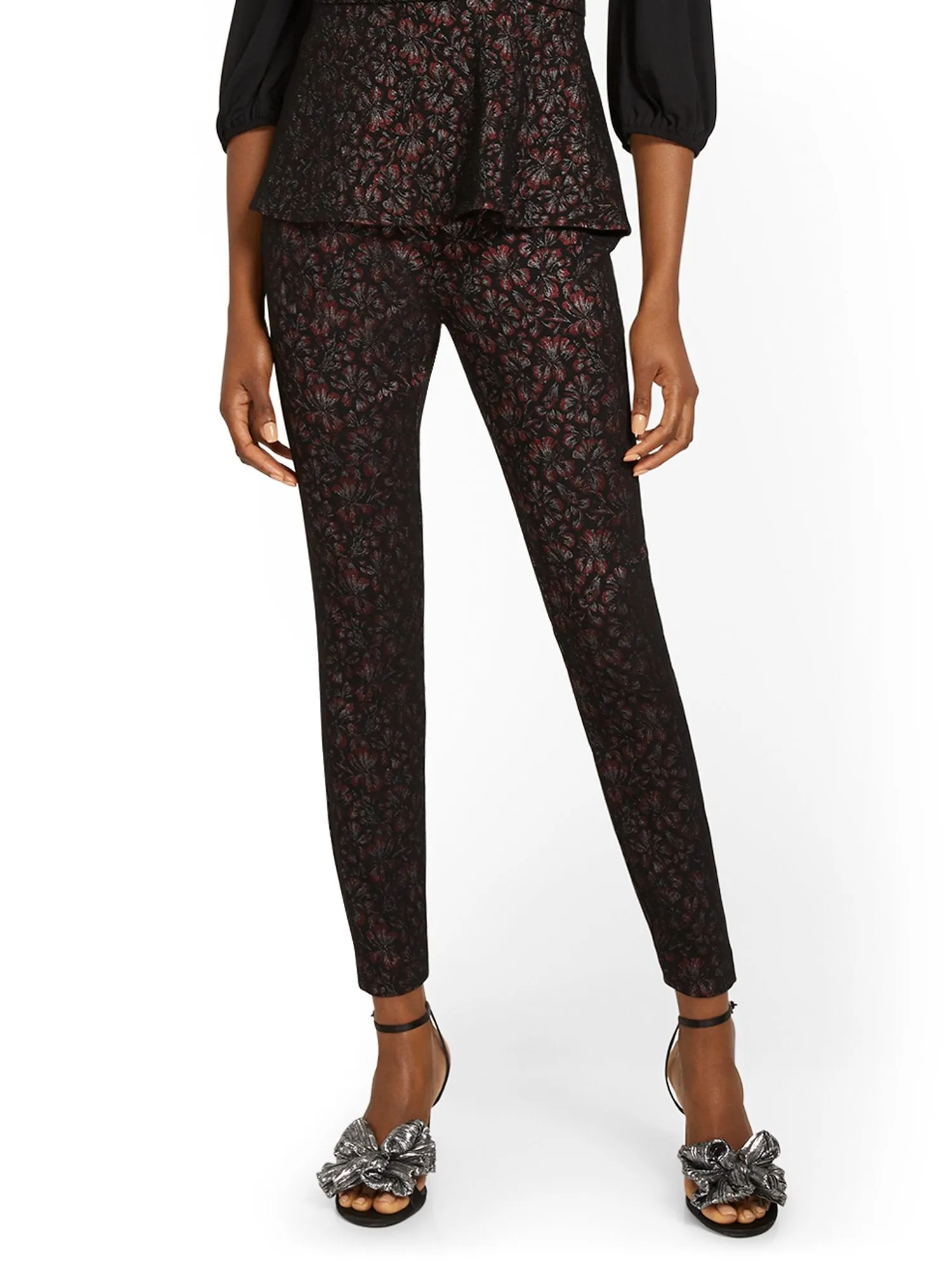 Whitney High-Waisted Pull-On Slim-Leg Pant - Floral-Print