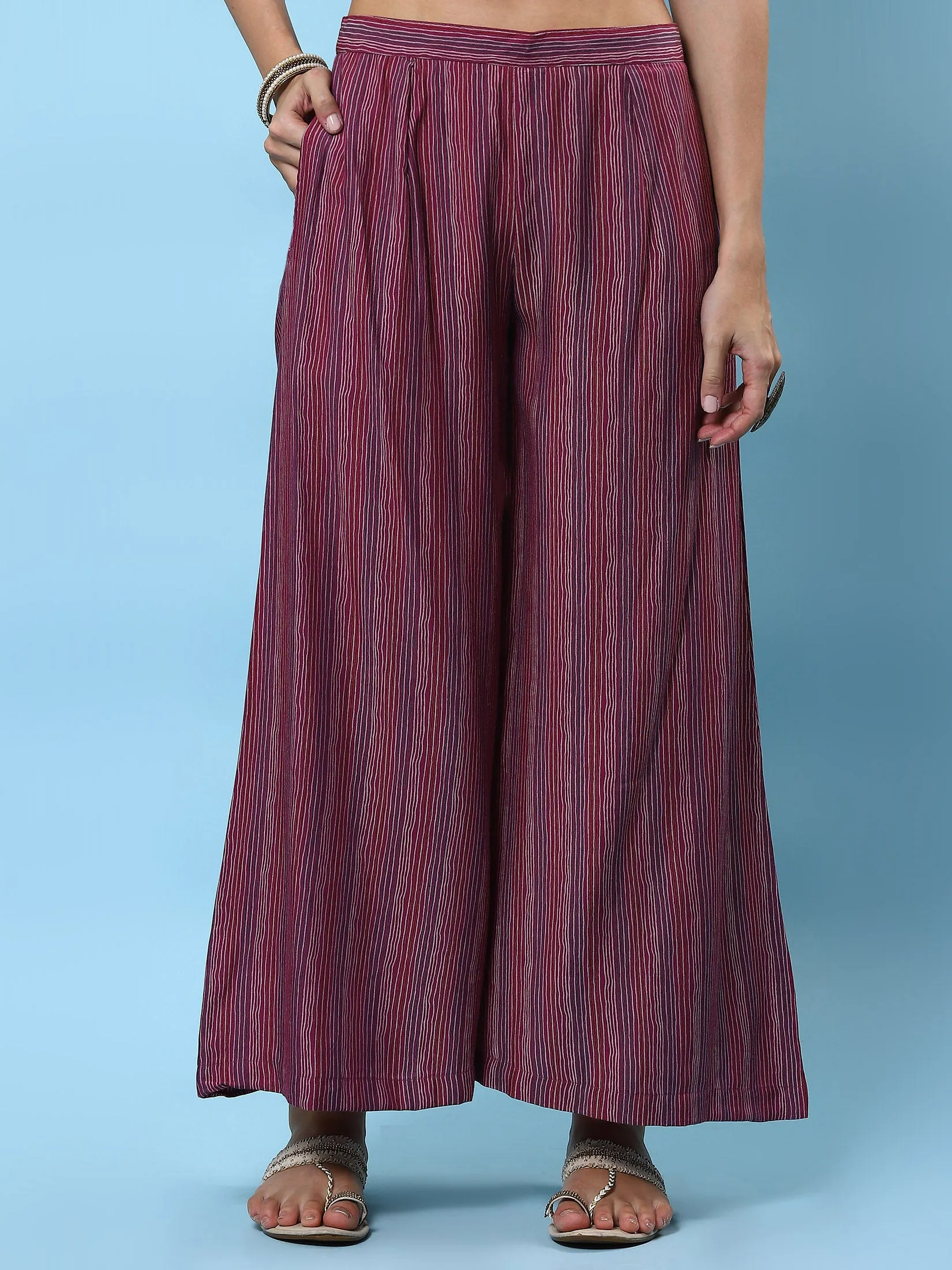 Women Burgundy Abstract Printed Kurta Wide Pant Dupatta