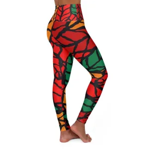 Women Leggings, Red And Green Autumn Leaf Style Fitness Pants