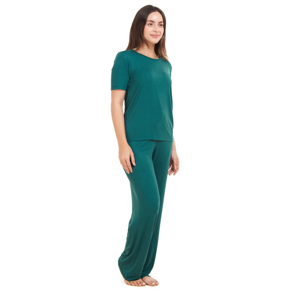 Women summer pajama set Dark green shirt   Pants