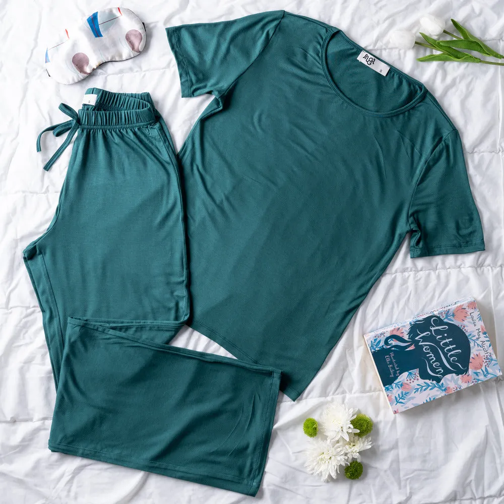 Women summer pajama set Dark green shirt   Pants