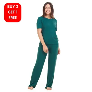 Women summer pajama set Dark green shirt   Pants