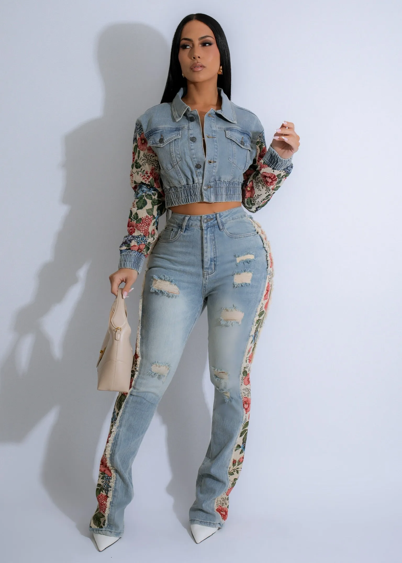 Work Of Art Distressed Denim Pant Set Denim