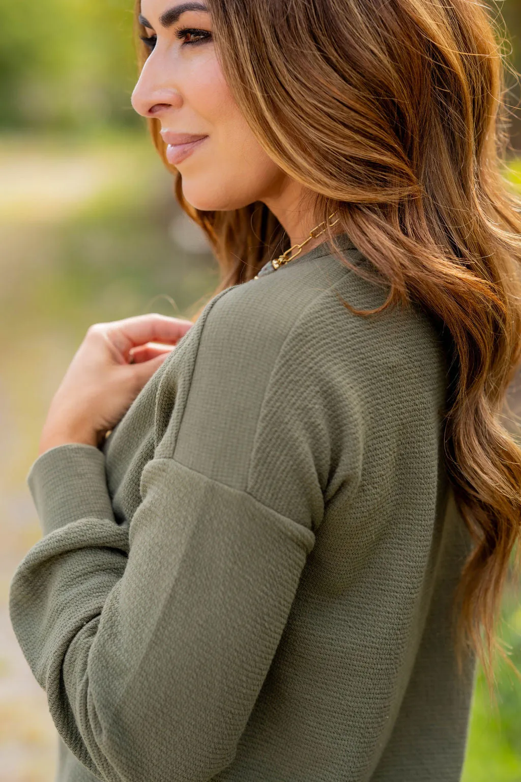 Woven Textured Relaxed Sleeve Sweatshirt