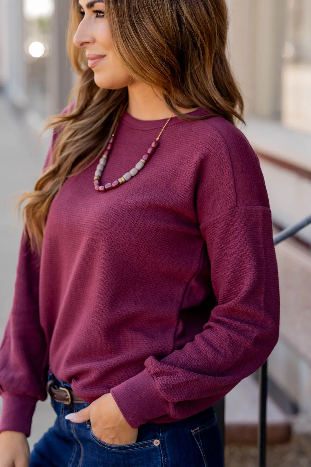 Woven Textured Relaxed Sleeve Sweatshirt