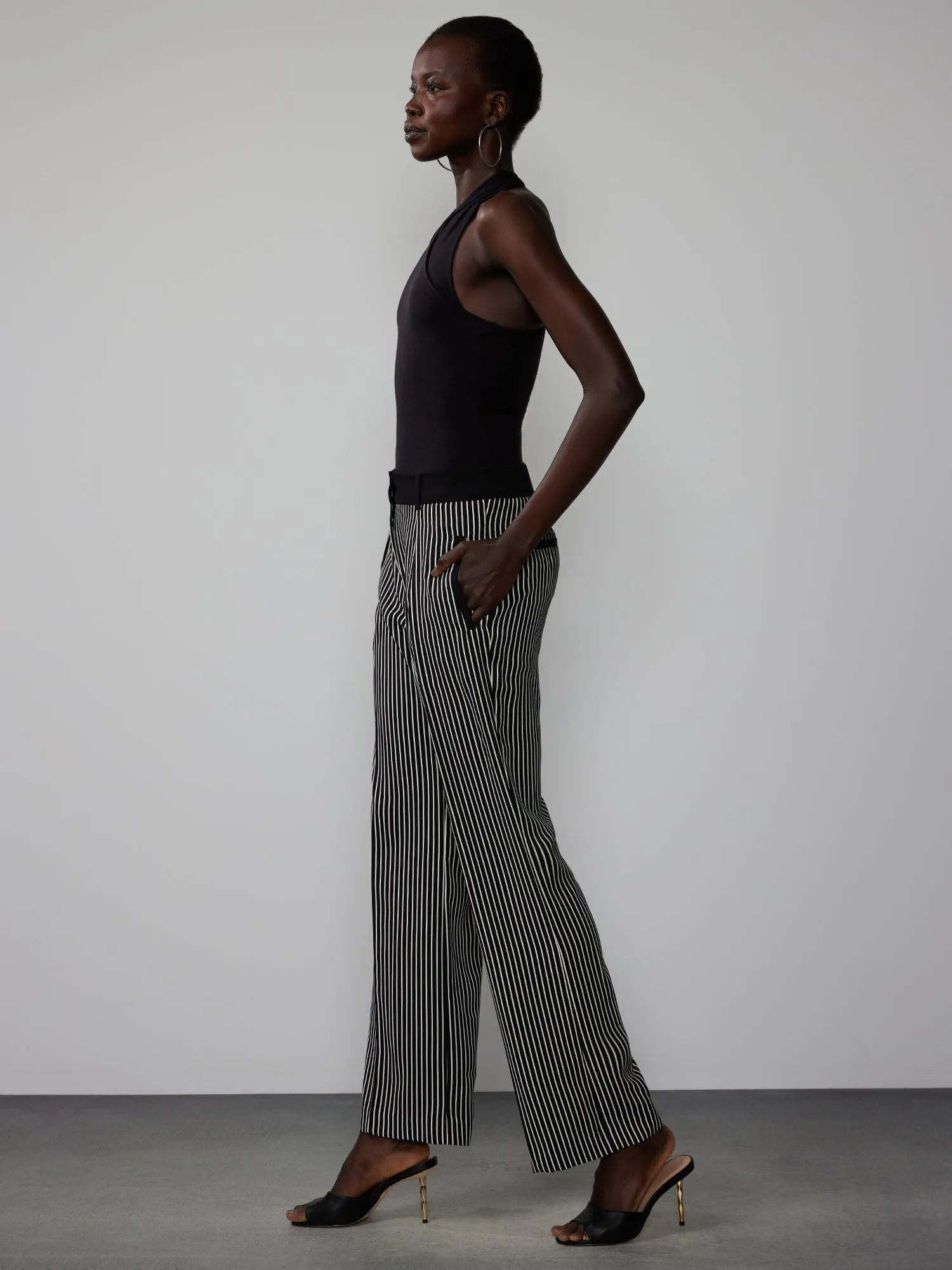 Yarn-Dyed Striped Wide Leg Pant