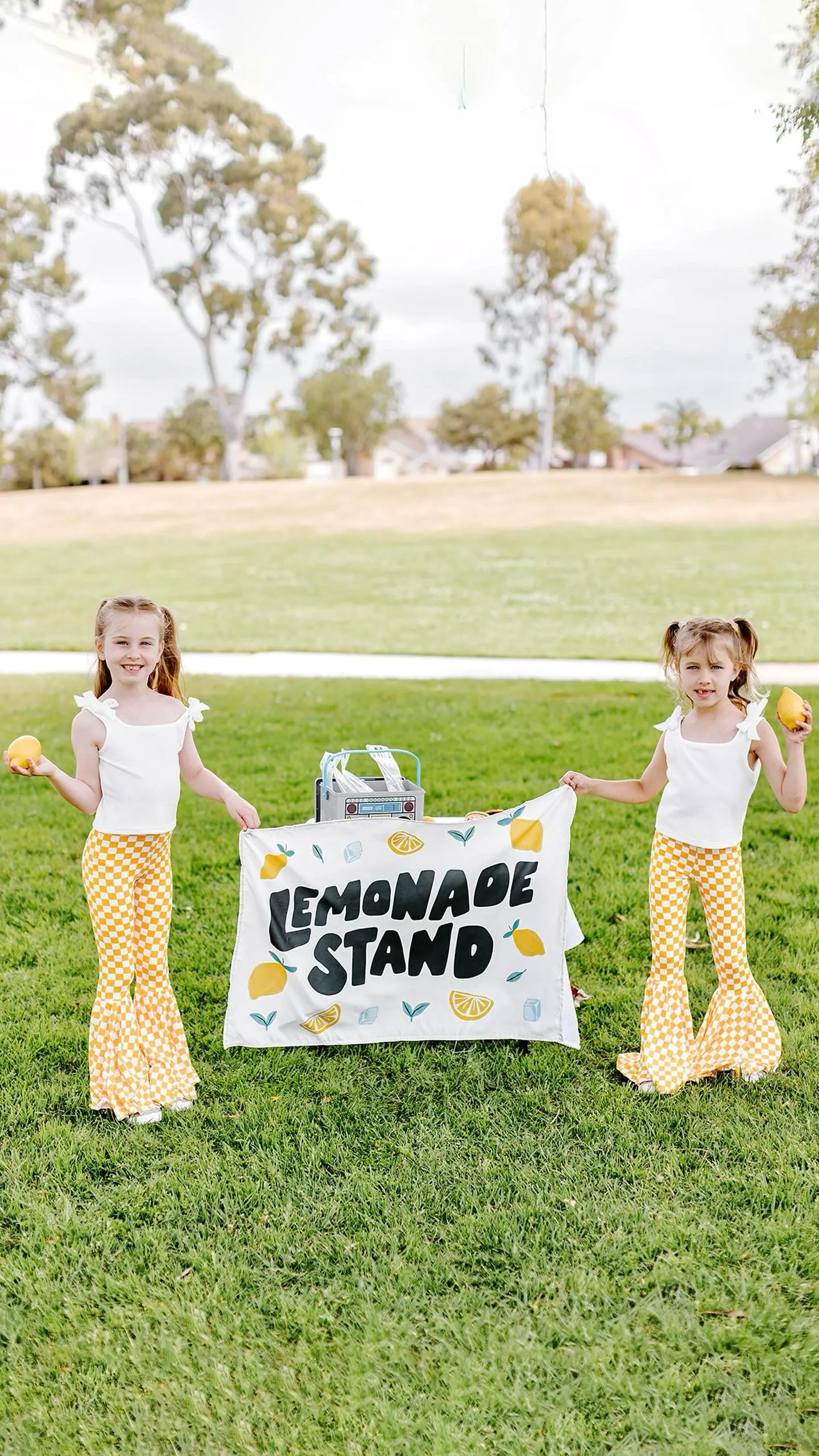 Yellow Mustard Checkered Print Bell Bottom Pants